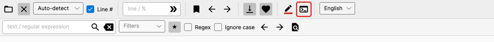 The Command Line button on the toolbar (red box)